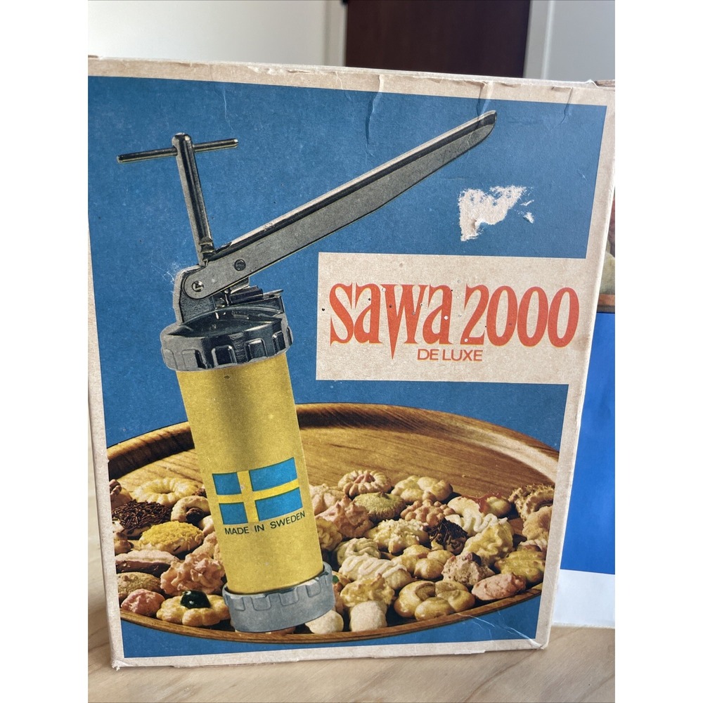 Vintage SAWA 2000 Deluxe Metal Cookie Press‎ Decorator Gun w/Box Sweden Complete
